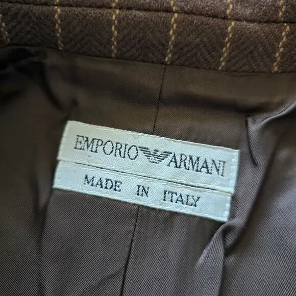 Vintage Emporio Armani Double Breasted Wool Blazer Jacket Brown Striped EU40 US8 - Picture 2 of 10